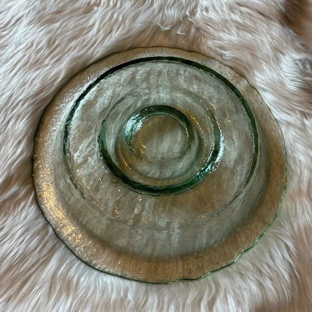 Crate & Barrel Orion Green Textured Glass Serving Dish